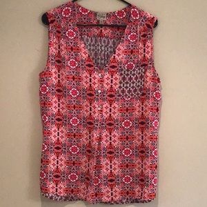 Sleeveless Pink Patterned V-Neck Top